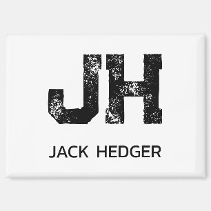MINIMALIST BLACK TWO LETTER MONOGRAM NAME WHITE MAGNET