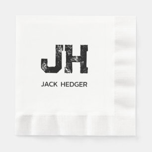 MINIMALIST BLACK TWO LETTER MONOGRAM NAME WHITE NAPKINS