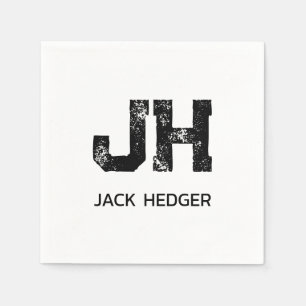 MINIMALIST BLACK TWO LETTER MONOGRAM NAME WHITE NAPKINS