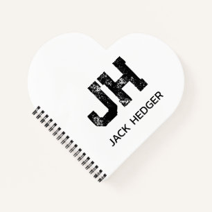 MINIMALIST BLACK TWO LETTER MONOGRAM NAME WHITE NOTEBOOK