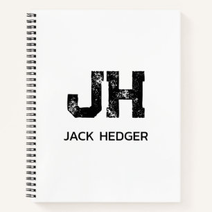 MINIMALIST BLACK TWO LETTER MONOGRAM NAME WHITE NOTEBOOK