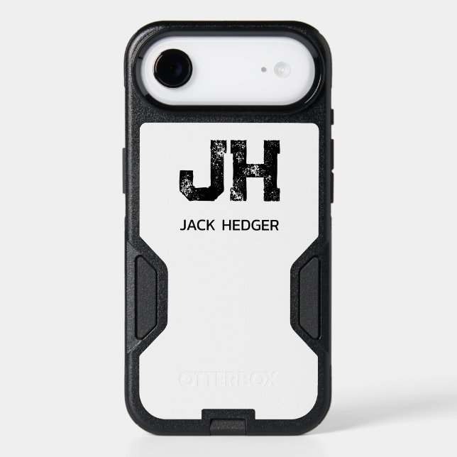 MINIMALIST BLACK TWO LETTER MONOGRAM NAME WHITE OTTERBOX iPhone CASE (Back)