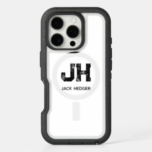 MINIMALIST BLACK TWO LETTER MONOGRAM NAME WHITE iPhone 16 PRO CASE