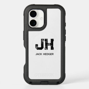 MINIMALIST BLACK TWO LETTER MONOGRAM NAME WHITE iPhone 16 CASE