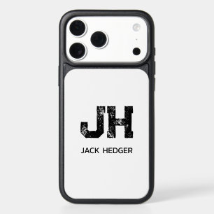 MINIMALIST BLACK TWO LETTER MONOGRAM NAME WHITE iPhone 17 PRO MAX CASE