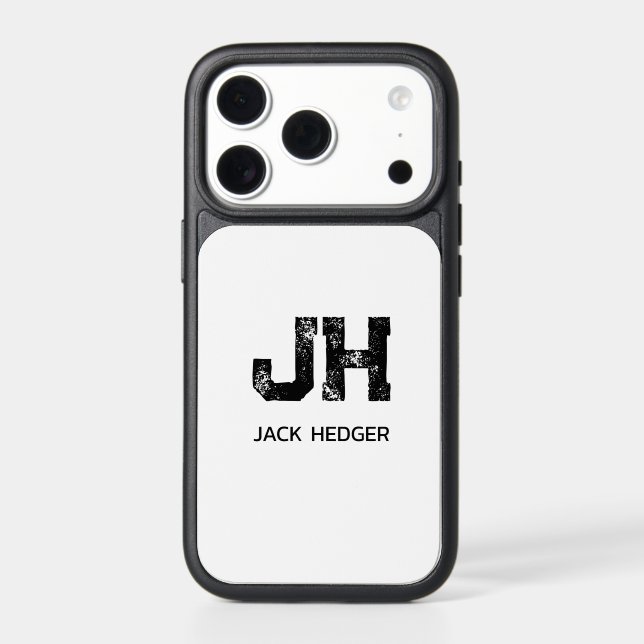 MINIMALIST BLACK TWO LETTER MONOGRAM NAME WHITE OTTERBOX iPhone CASE (Back)