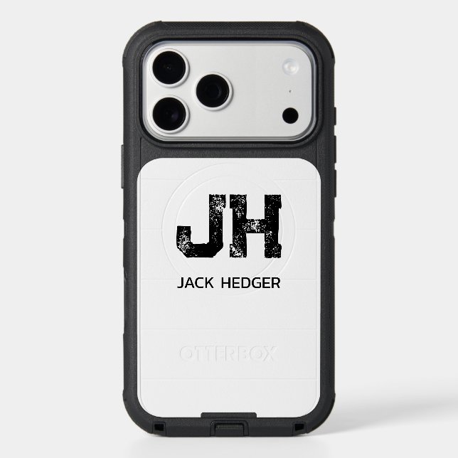 MINIMALIST BLACK TWO LETTER MONOGRAM NAME WHITE OTTERBOX iPhone CASE (Back)