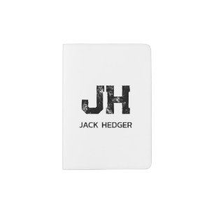 MINIMALIST BLACK TWO LETTER MONOGRAM NAME WHITE PASSPORT HOLDER