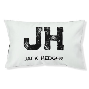 MINIMALIST BLACK TWO LETTER MONOGRAM NAME WHITE PET BED