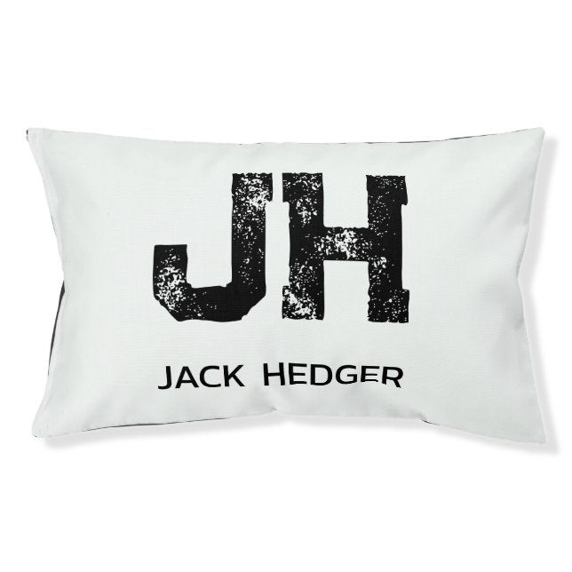 MINIMALIST BLACK TWO LETTER MONOGRAM NAME WHITE PET BED (Front)