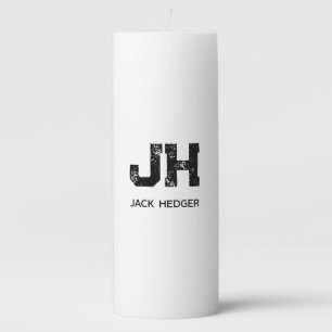 MINIMALIST BLACK TWO LETTER MONOGRAM NAME WHITE PILLAR CANDLE