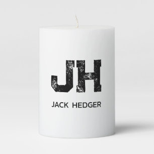 MINIMALIST BLACK TWO LETTER MONOGRAM NAME WHITE PILLAR CANDLE