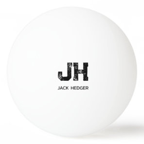 MINIMALIST BLACK TWO LETTER MONOGRAM NAME WHITE PING PONG BALL