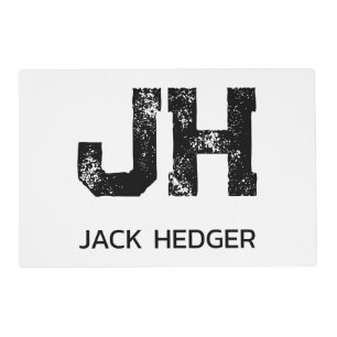 MINIMALIST BLACK TWO LETTER MONOGRAM NAME WHITE PLACEMAT