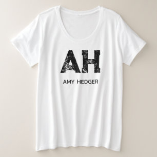 MINIMALIST BLACK TWO LETTER MONOGRAM NAME WHITE PLUS SIZE T-Shirt