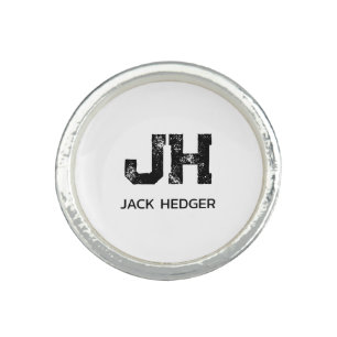 MINIMALIST BLACK TWO LETTER MONOGRAM NAME WHITE RING