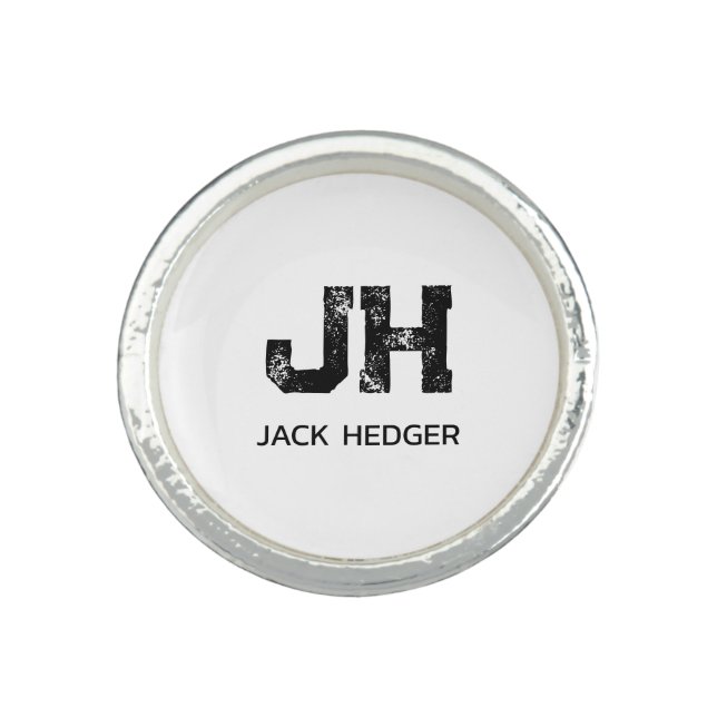 MINIMALIST BLACK TWO LETTER MONOGRAM NAME WHITE RING (Front)