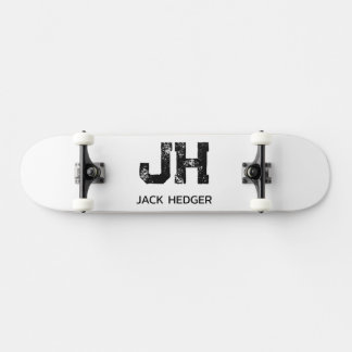 MINIMALIST BLACK TWO LETTER MONOGRAM NAME WHITE SKATEBOARD