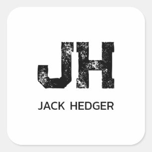 MINIMALIST BLACK TWO LETTER MONOGRAM NAME WHITE SQUARE STICKER