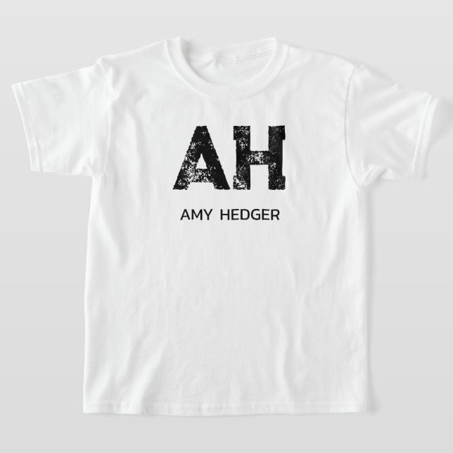 MINIMALIST BLACK TWO LETTER MONOGRAM NAME WHITE T-Shirt (Laydown)
