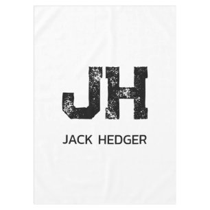 MINIMALIST BLACK TWO LETTER MONOGRAM NAME WHITE TABLECLOTH