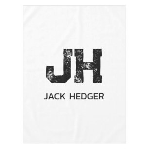 MINIMALIST BLACK TWO LETTER MONOGRAM NAME WHITE TABLECLOTH