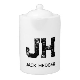 MINIMALIST BLACK TWO LETTER MONOGRAM NAME WHITE TEAPOT