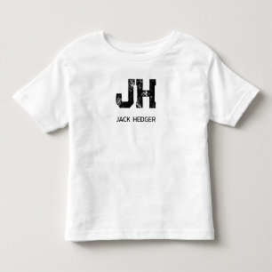 MINIMALIST BLACK TWO LETTER MONOGRAM NAME WHITE TODDLER T-SHIRT