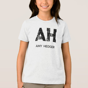 MINIMALIST BLACK TWO LETTER MONOGRAM NAME WHITE Tri-Blend SHIRT