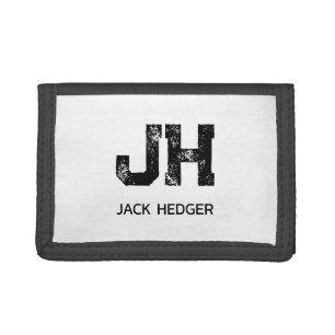 MINIMALIST BLACK TWO LETTER MONOGRAM NAME WHITE TRIFOLD WALLET