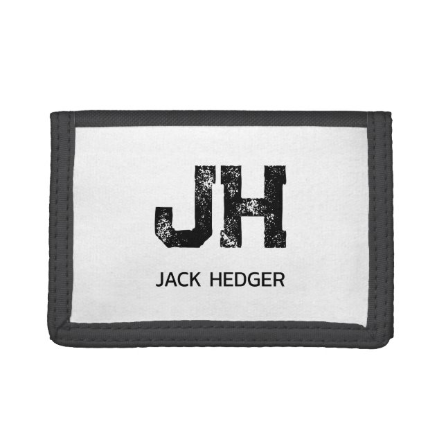 MINIMALIST BLACK TWO LETTER MONOGRAM NAME WHITE TRIFOLD WALLET (Front)