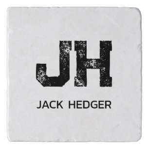 MINIMALIST BLACK TWO LETTER MONOGRAM NAME WHITE TRIVET
