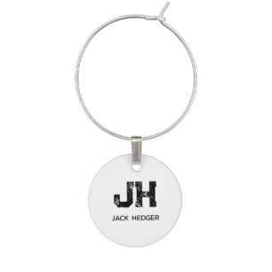 MINIMALIST BLACK TWO LETTER MONOGRAM NAME WHITE WINE CHARM