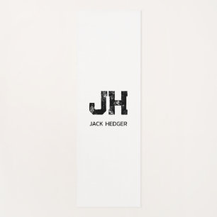 MINIMALIST BLACK TWO LETTER MONOGRAM NAME WHITE YOGA MAT