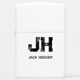MINIMALIST BLACK TWO LETTER MONOGRAM NAME WHITE ZIPPO LIGHTER