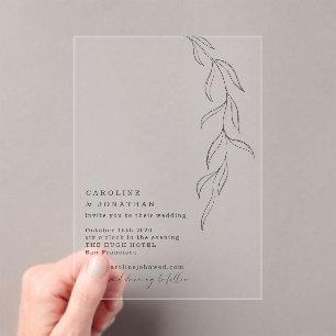 Minimalist Black Typewriter Font Botanical Wedding Acrylic Invitations