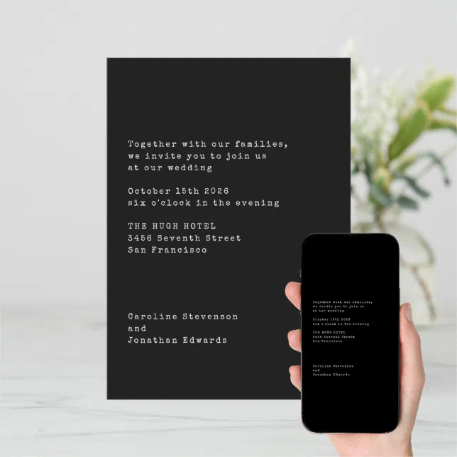 Minimalist Black Typewriter Typography Wedding Invitation Zazzle