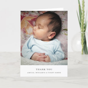 Minimalist Black Typography Baby Photo Folded  Letterpress Thank You Card