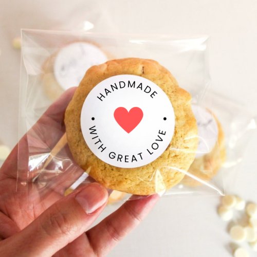 Minimalist Black Typography Handmade with Love Classic Round Sticker