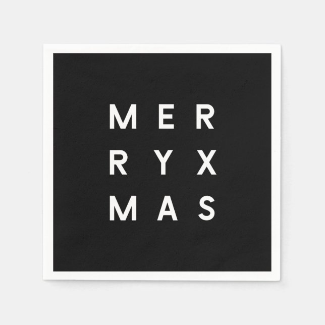 Minimalist Black Typography Merry Xmas Napkins (Front)