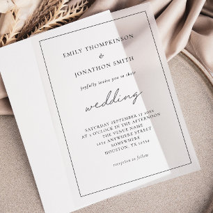 Minimalist Black Typography Wedding Vellum Invitations