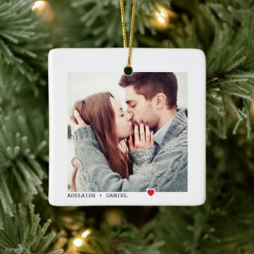 Minimalist Black Typography with Red Heart Photo C Ceramic Ornament