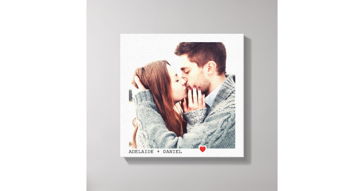 Minimalist Black Typography with Red Heart Photo Canvas Print | Zazzle