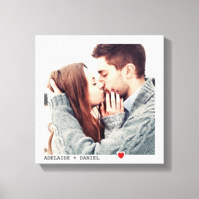 Minimalist Black Typography with Red Heart Photo Canvas Print (Front)