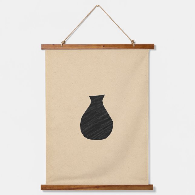 Minimalist black vase hanging tapestry (Front)