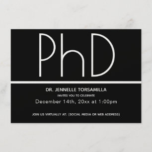 Minimalist Black Virtual PhD Graduation Party Invitation