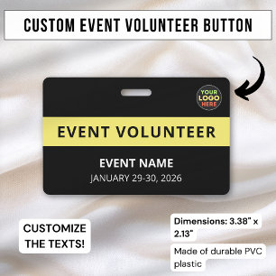 Minimalist Black Volunteer Event Name Custom Logo Badge