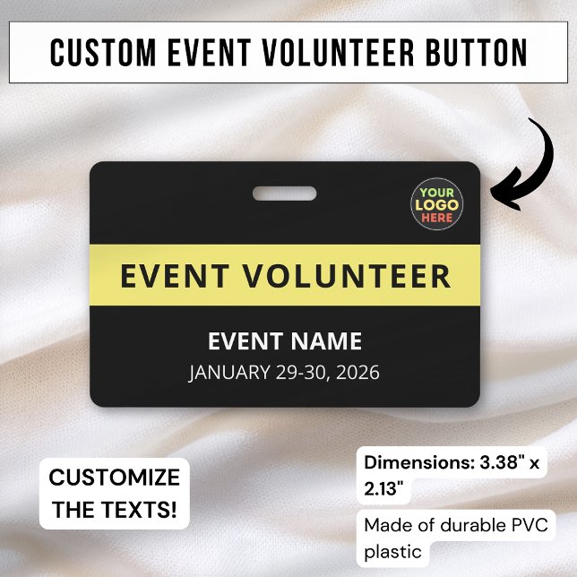 Minimalist Black Volunteer Event Name Custom Logo Badge (Creator Uploaded)
