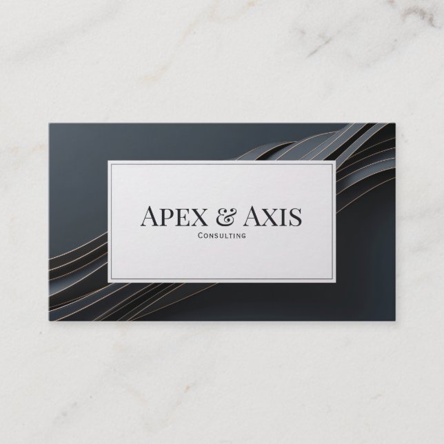 Minimalist Black Wavy Ribbon Copper Edge Luxury Business Card (Front)