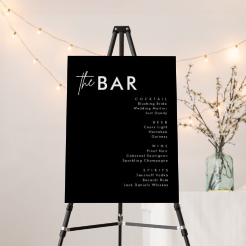 Minimalist Black Wedding Bar Menu Pedestal Sign